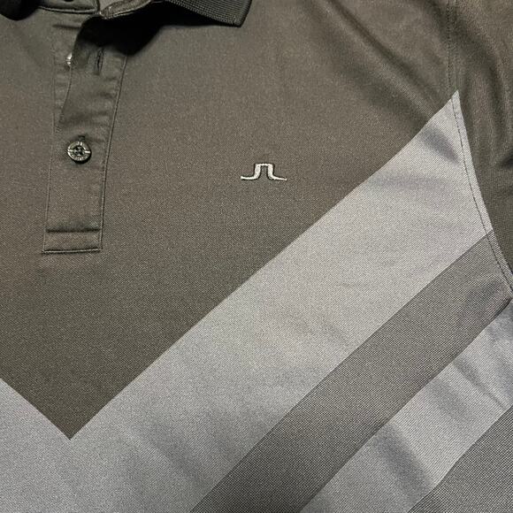 J.Lindeberg Polo Shirt Mens Medium Ace Regular Fit TX Jacquard Black Gray Golf - Picture 2 of 8